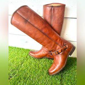 Frye Harness Tall Cognac Equestrian Pull On Womans Tall Riding Boots Size 7B